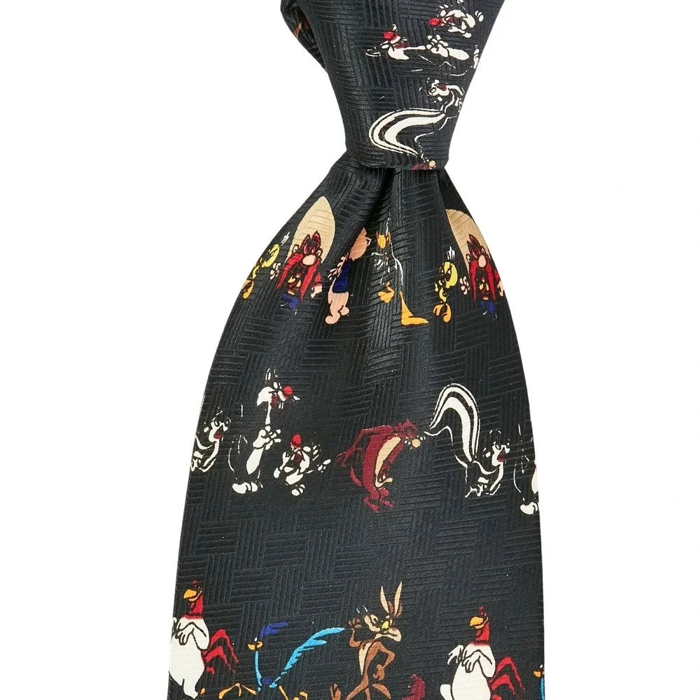 Looney Tunes 90's Necktie Black Bugs Bunny Daffy Duck Taz Sylvester Tweety tie‎